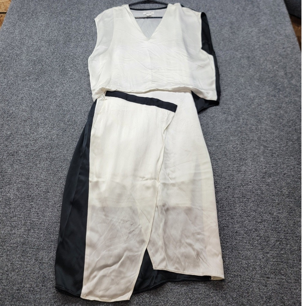 Helmut Lang Ivory Black Colorblock Asymmetrical Midi Dress E01HW610 Size 4